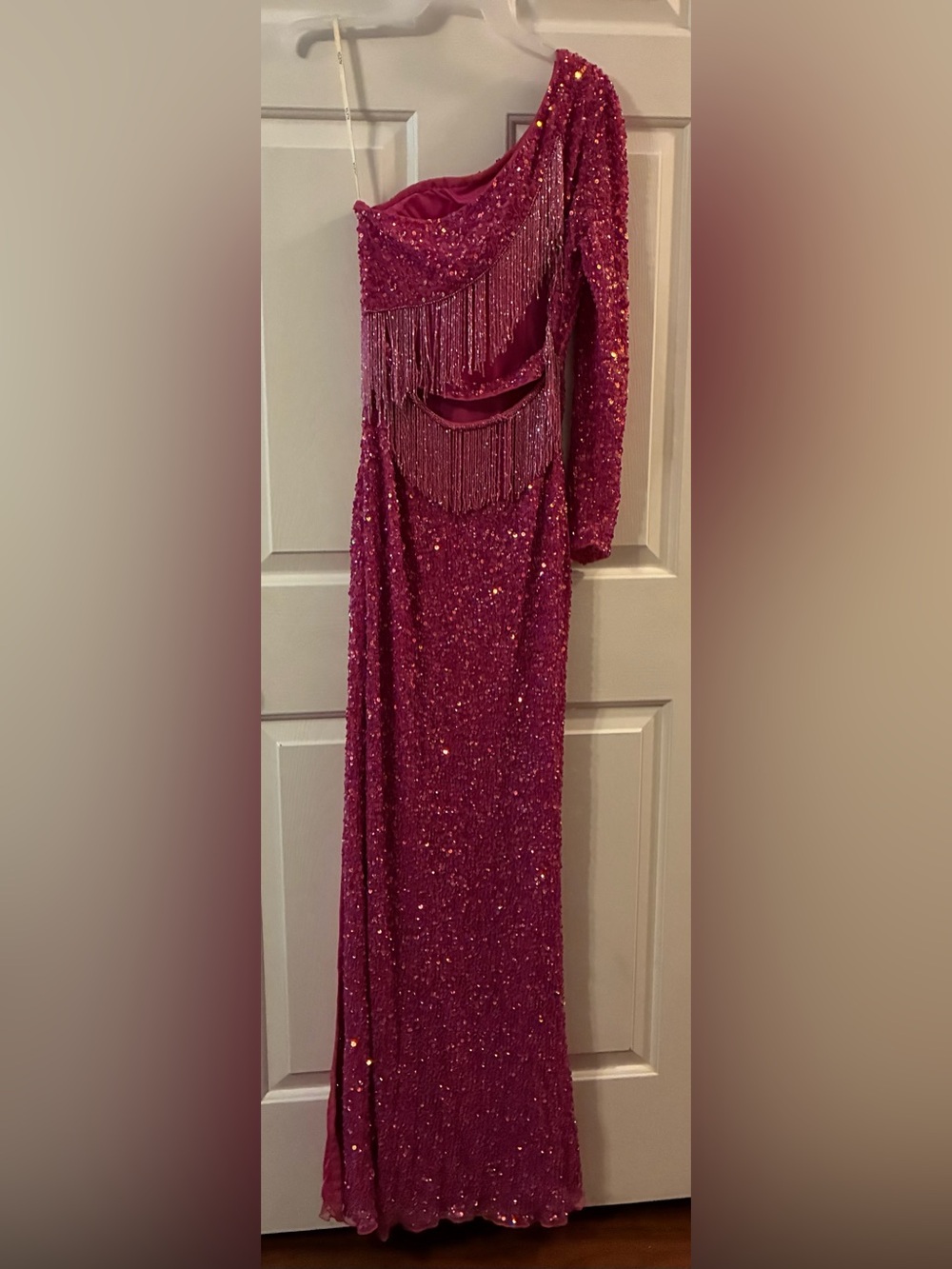 Sequin Fringe Magenta Evening Gown